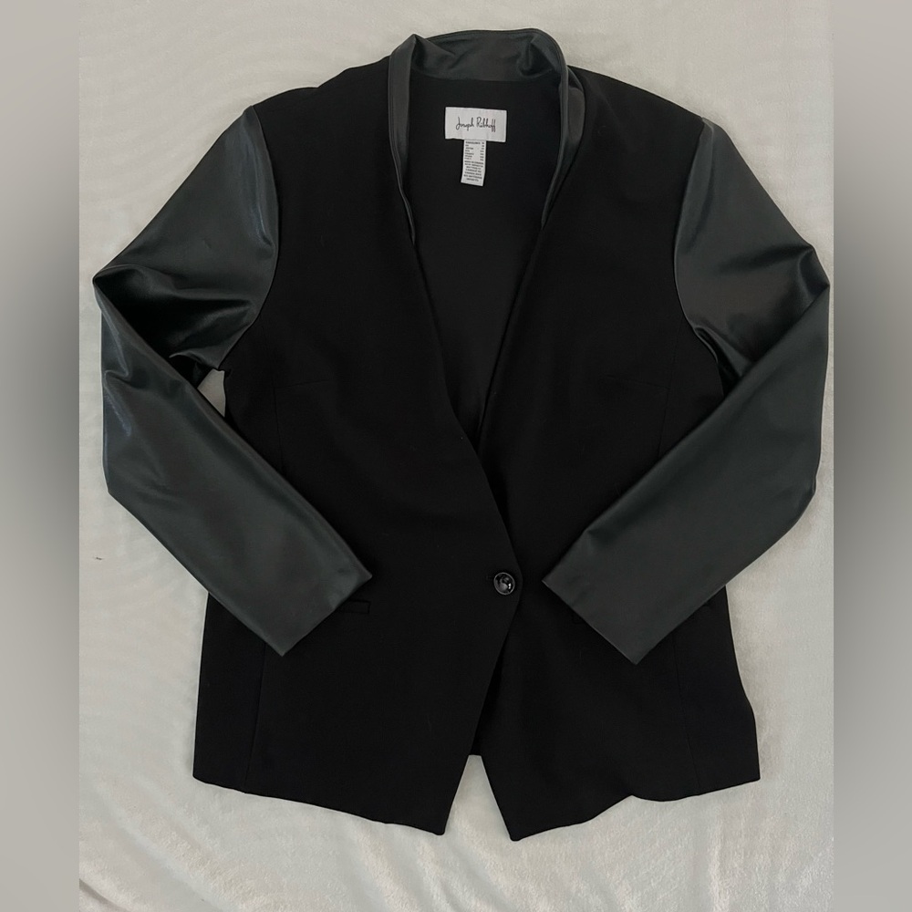 Joseph Ribkoff Black Faux Leather Blazer Jacket Size 16 (Small 16)